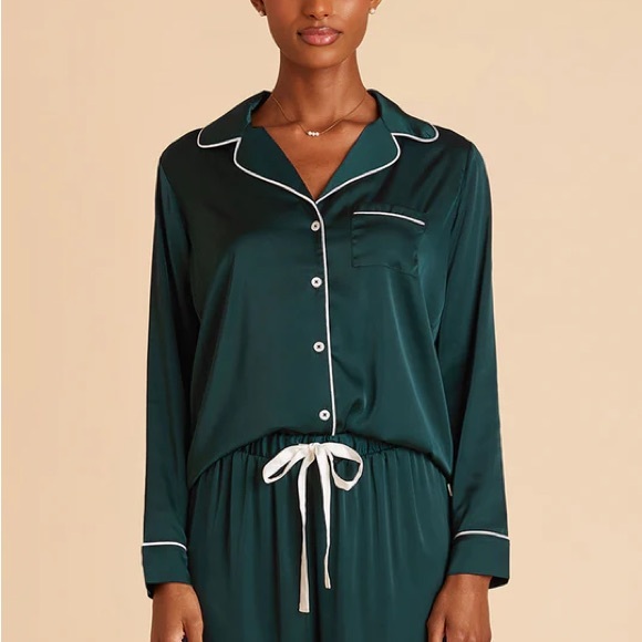 Birdy Grey Jonny Long Sleeves And Pants Satin PJ Set Emerald Green Medium - Picture 6 of 10